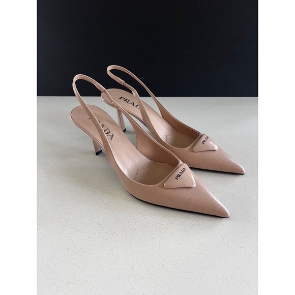 PRADA Modellerie BEIGE leather Pointed Toe Slingback Pump heels size 37.5 NEW - Picture 10 of 10
